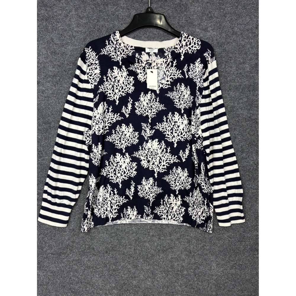 Crown & Ivy Curvy Womens Size 2X Navy Blue & White Pattern Cardigan Sweater New